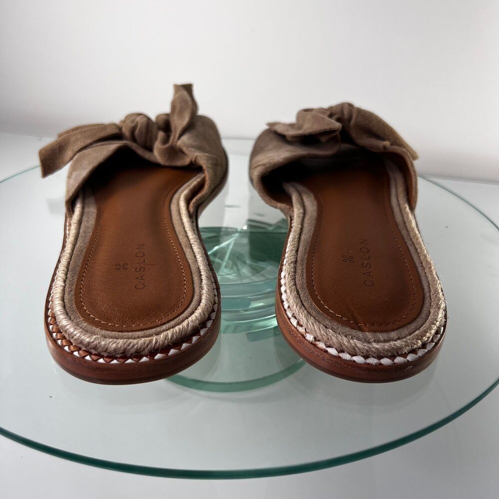 Caslon Darcie Slide Sandals Beige Suede Leather Knotted Bow - Picture 4 of 7